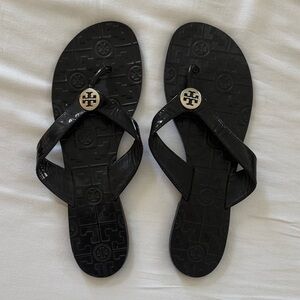Tory Burch Black Sandals with Logo Accent